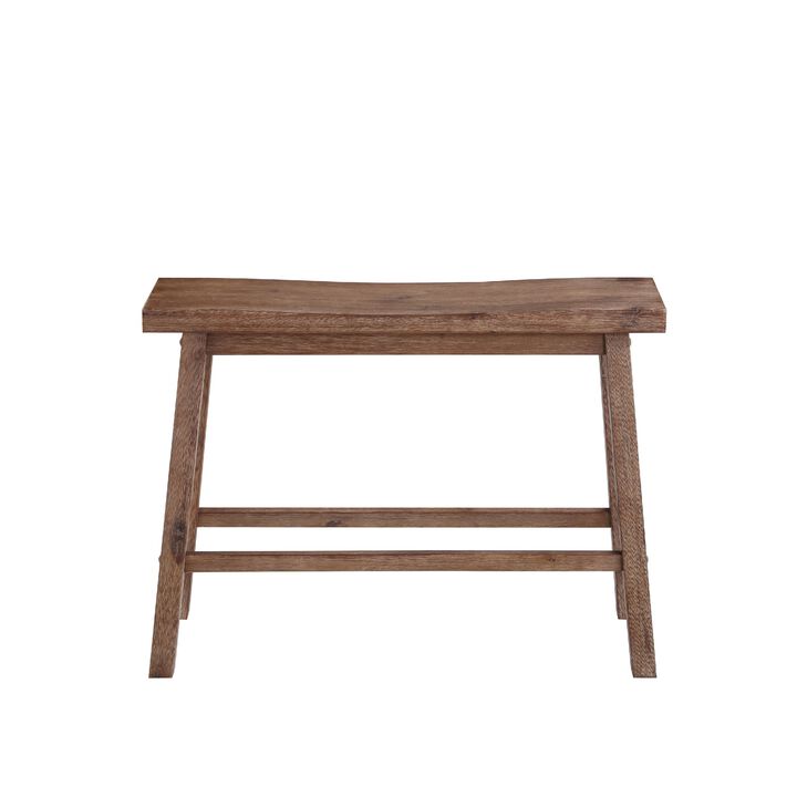 Amber 33 Inch Rubberwood Bench with Saddle Seat, Rectangular, Brown-Benzara