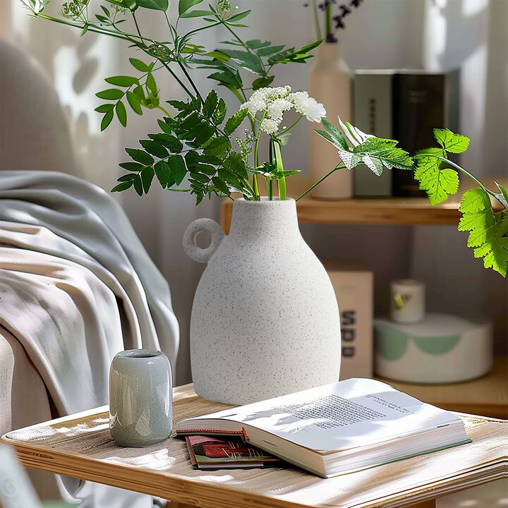 LuxenHome White Ceramic Jug Round Vase