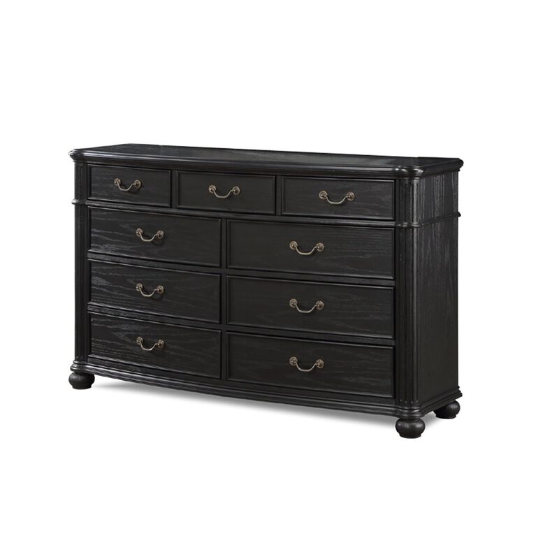 Benjara Berry 62 Inch Wide Dresser with Mirror, 9 Drawers, Floated Top, Wood, Black and Bronze