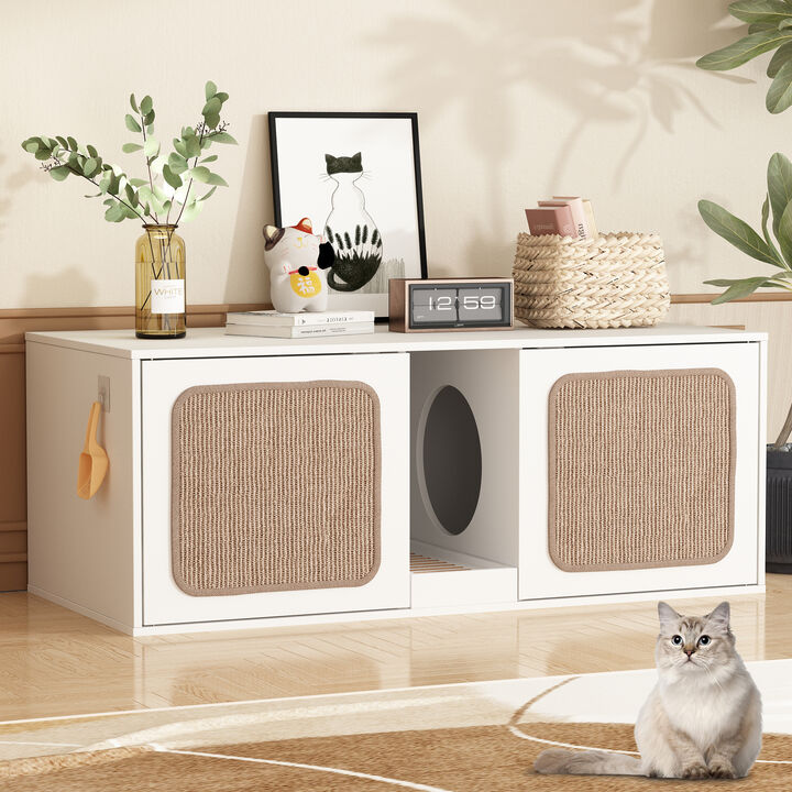 Litter Box Enclosure With 2 Sisal Doors, Indoor Wood Stackable Cat Washroom Storage Cabinet Bench End Table Furniture