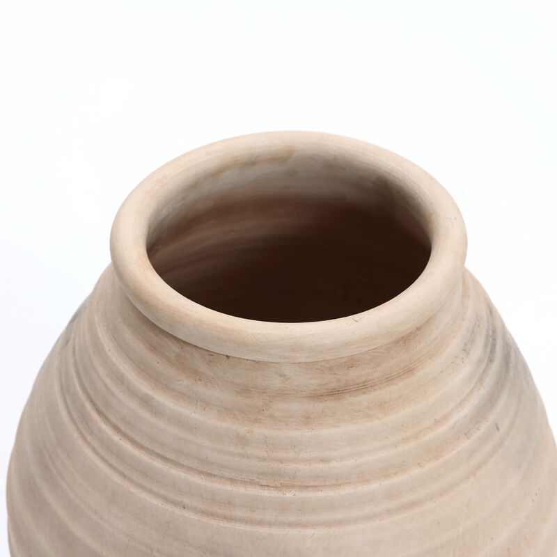 LuxenHome Rustic Brown Ribbed Terracotta 13.2-Inch Tall Urn Vase