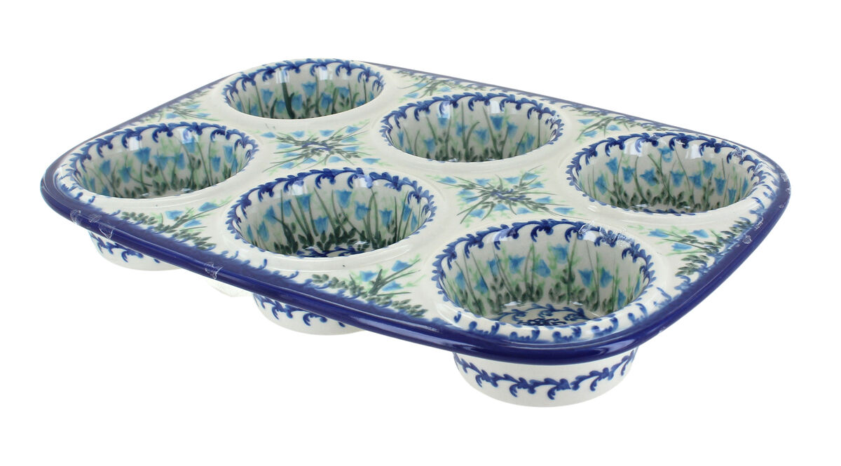 Blue Rose Polish Pottery Misty Muffin Pan
