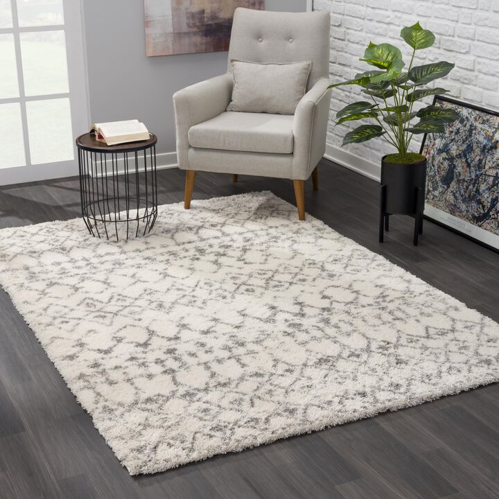 Retro Contemporary Boho Shag Beige Grey Indoor Area Rug