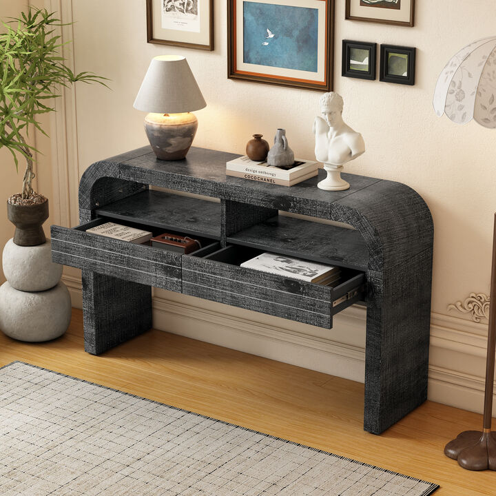 Merax Retro Curved Console Table with 2 Drawers
