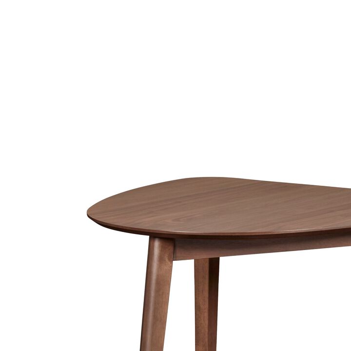 Mid Century Triangular Corner Table with Grain Details, Walnut Brown - Benzara