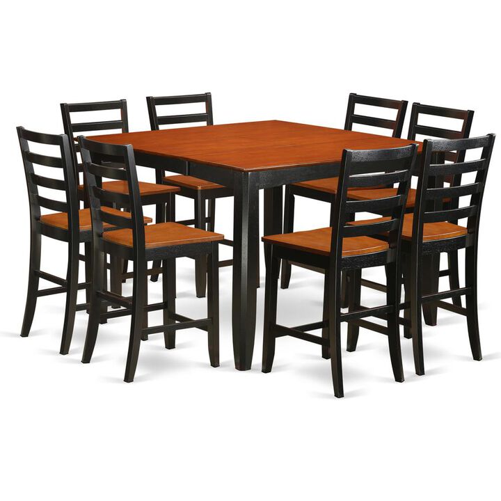 East West Furniture 9  Pc  pub  Table  set-  Square  Counter  height  Table  and  8  Dining  Chairs