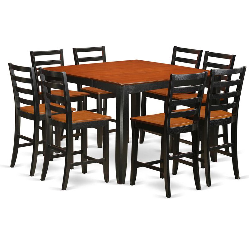 East West Furniture 9  Pc  pub  Table  set-  Square  Counter  height  Table  and  8  Dining  Chairs