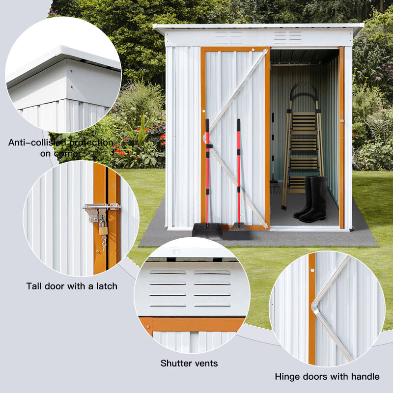 Metal Garden Sheds 5FTx4FT Outdoor Storage Sheds White+Yellow