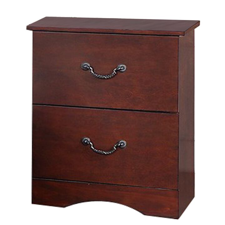 Bran 27 Inch 2 Drawer Nightstand, Pine Wood, Grain Details, Cherry Brown-Benzara