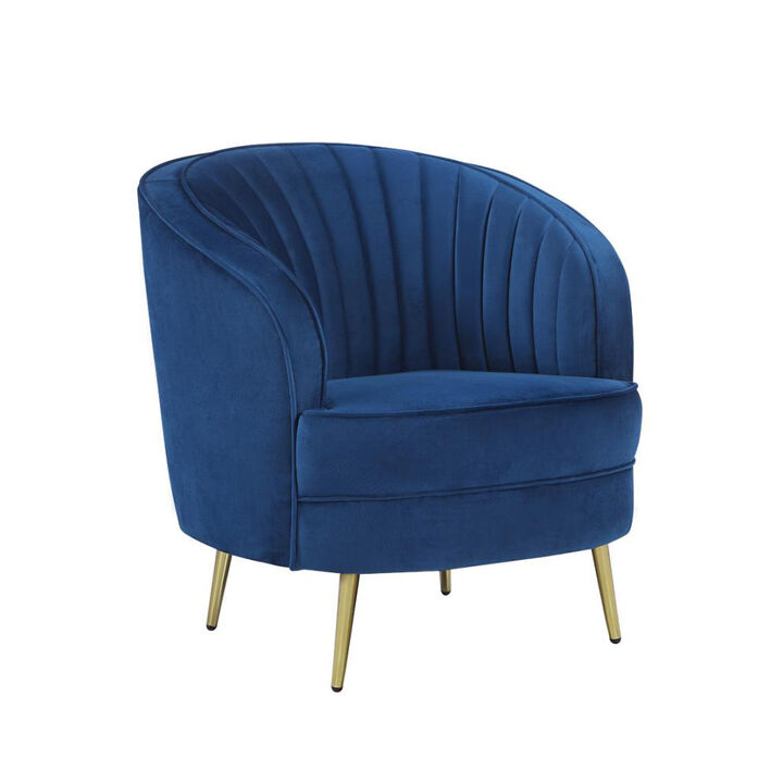 Velvet Accent Chair with Metal Legs in Blue and Gold
