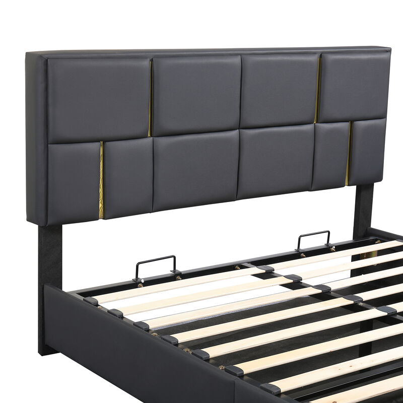 Merax PU Platform Bed with Hydraulic Storage System