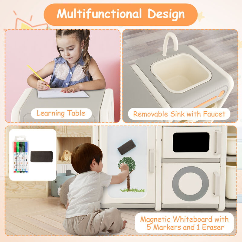 Multipurpose Toy Chest and Bookshelf with Magnetic Whiteboard