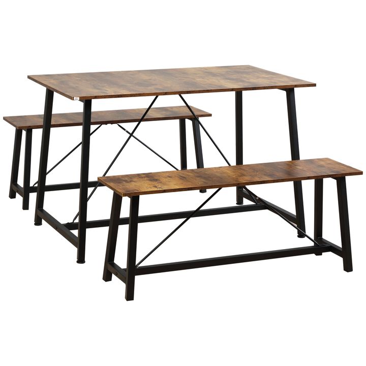Rustic Brown Dining Set: 3-Piece Industrial Style Table & Chairs