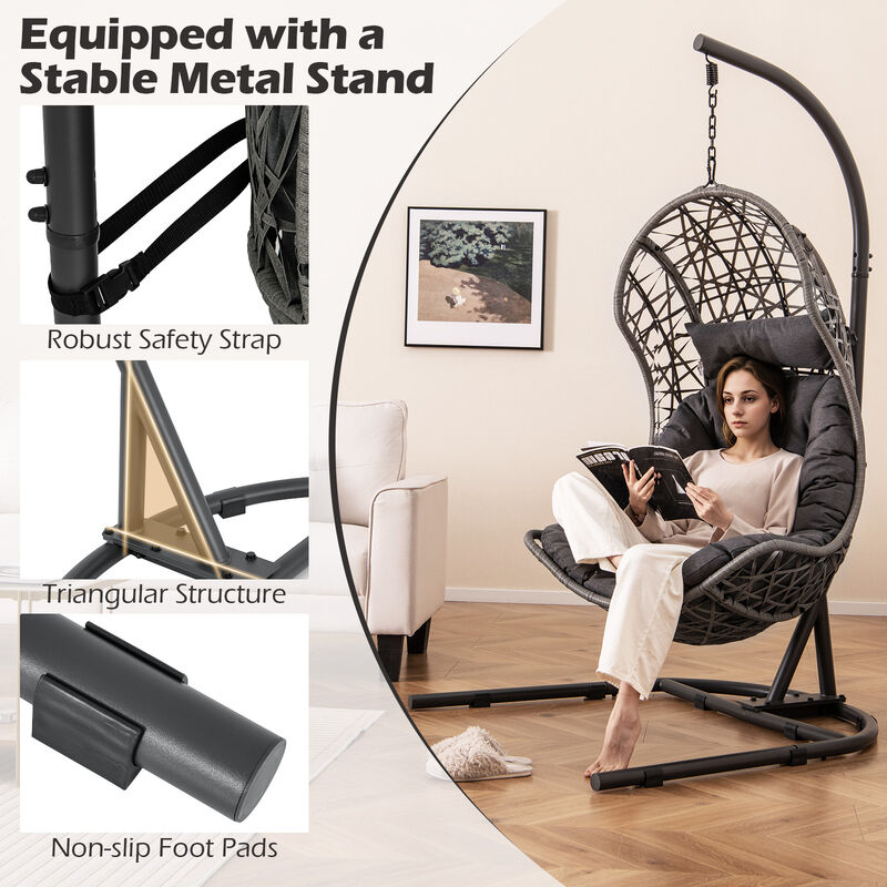 Egg Chair with Stand PE Rattan Swing Hammock Chair with Pillow and Cushion