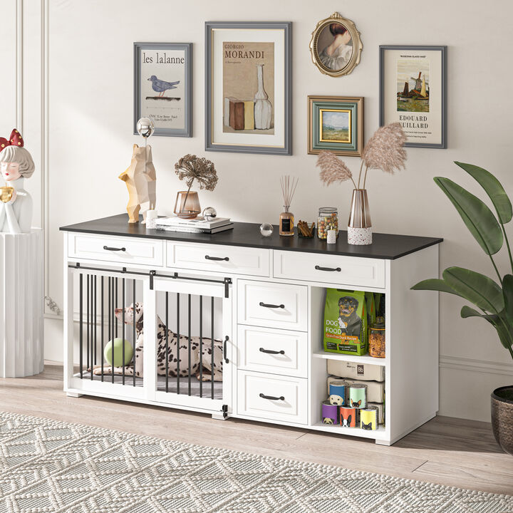 6-Drawer 2 Compartment Dog Crate, Heavy-Duty Indoor Dog Cage House