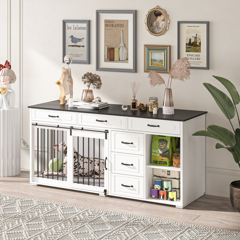 6-Drawer 2 Compartment Dog Crate, Heavy-Duty Indoor Dog Cage House