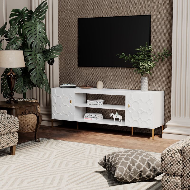 Black TV Stand Fits TVs up to 70 to 80 in. with Metal Support Legs