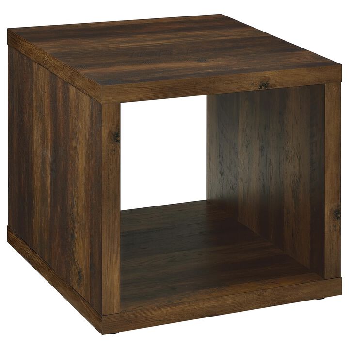 Rizz Side End Table, Square Cube Design Open Shelf, 23 Inch Dark Brown - Benzara