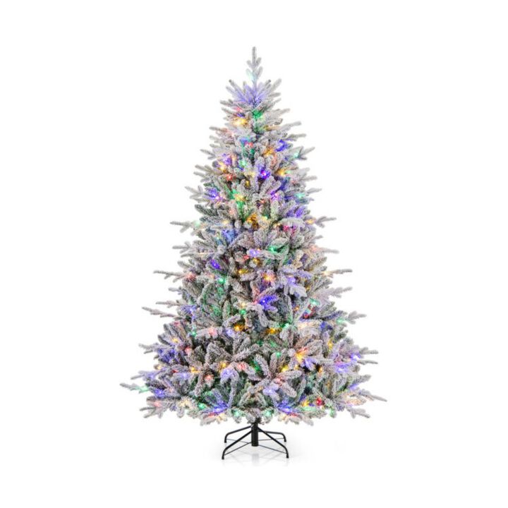 Flocked Christmas Tree with 8 Lighting Modes and Multi-Color LED Lights