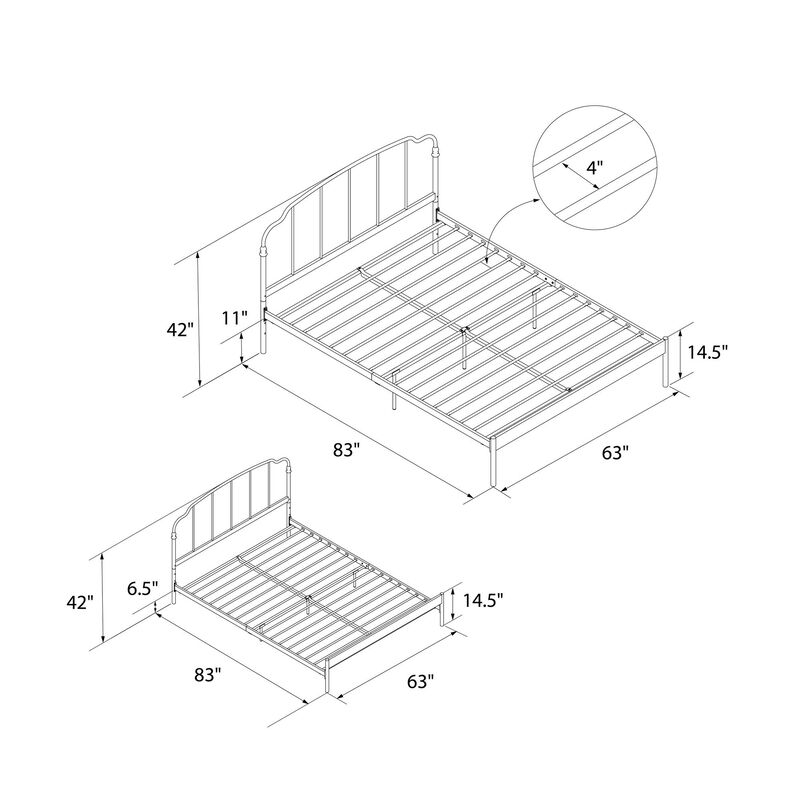 Camie Metal Bed, Queen, White