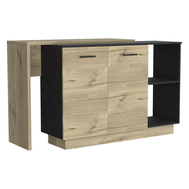 DEPOT E-SHOP Creta Kitchen Island, Double Door Cabinets, Two External Shelves, Three Shelves, Black / Light Oak
