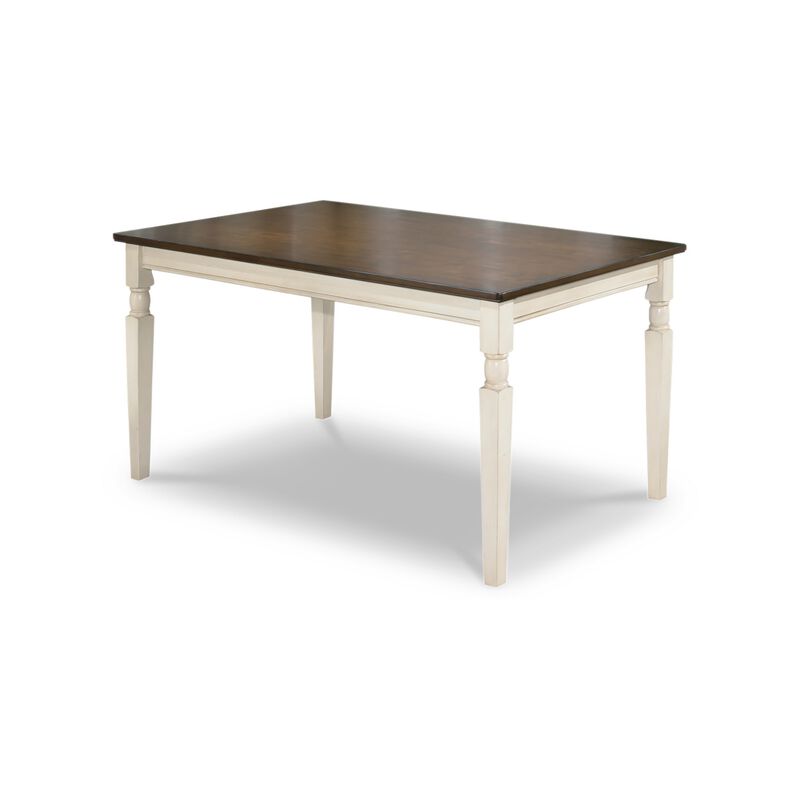 Borg Dining Table, 60 Inch Rectangular Brown Wood, White Turned Legs - Benzara