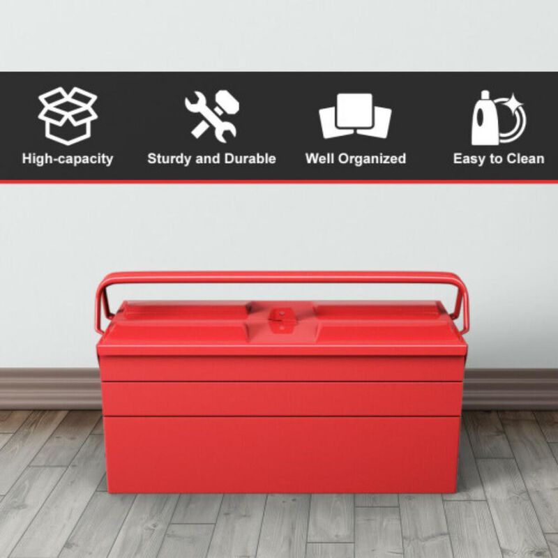 20 Inch Metal Tool Box Portable with 5 Trays Cantilever