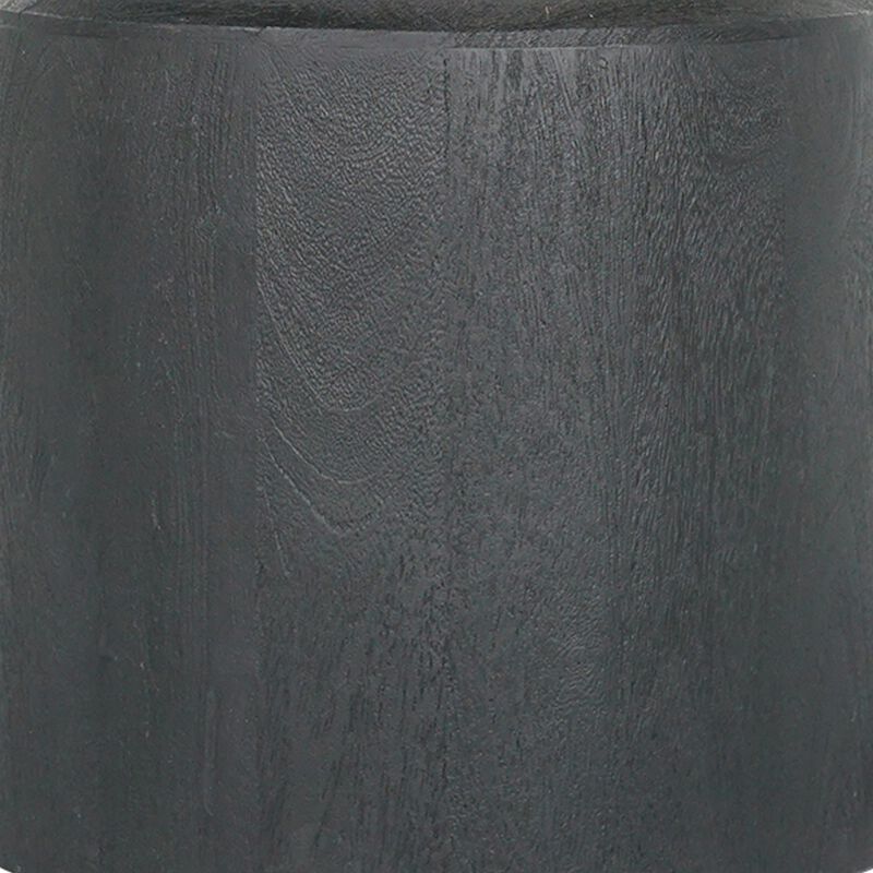 16 Inch Side End Table, Modern Cylinder Jar Like Design, Mango Wood, Black - Benzara