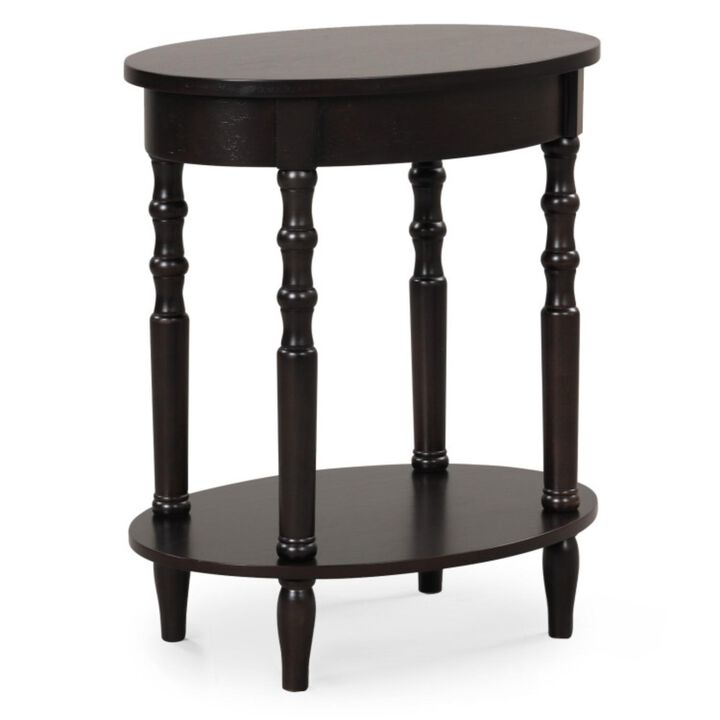 Hivvago 2-Tier Oval Side Table with Storage Shelf and Solid Wood Legs
