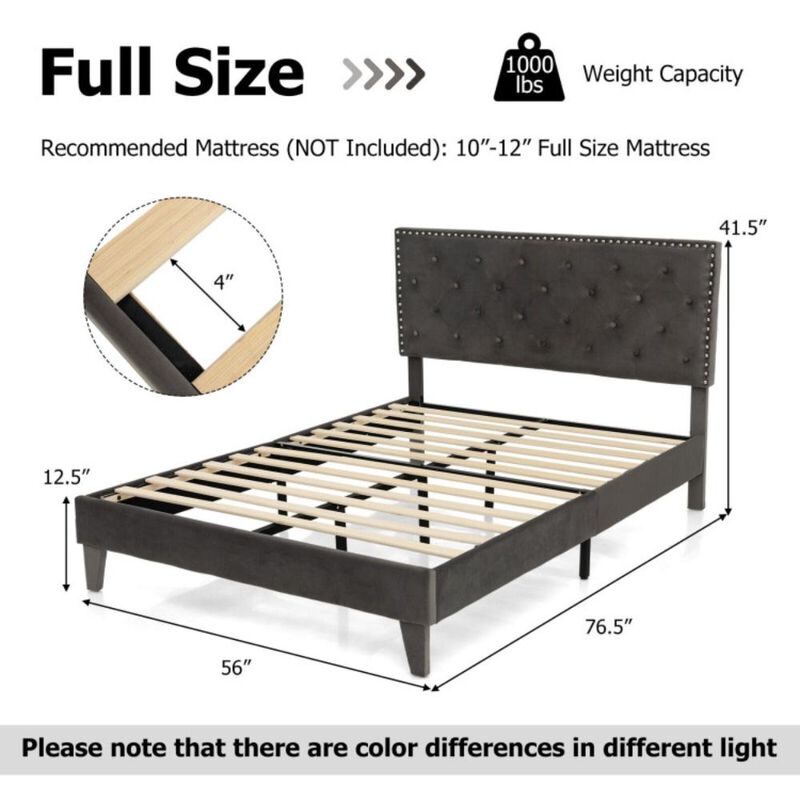 Hivvago Upholstered Bed Frame with Velvet Headboard