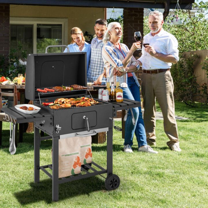 Hivvago Outdoor BBQ Charcoal Grill with 2 Foldable Side Table and Wheels
