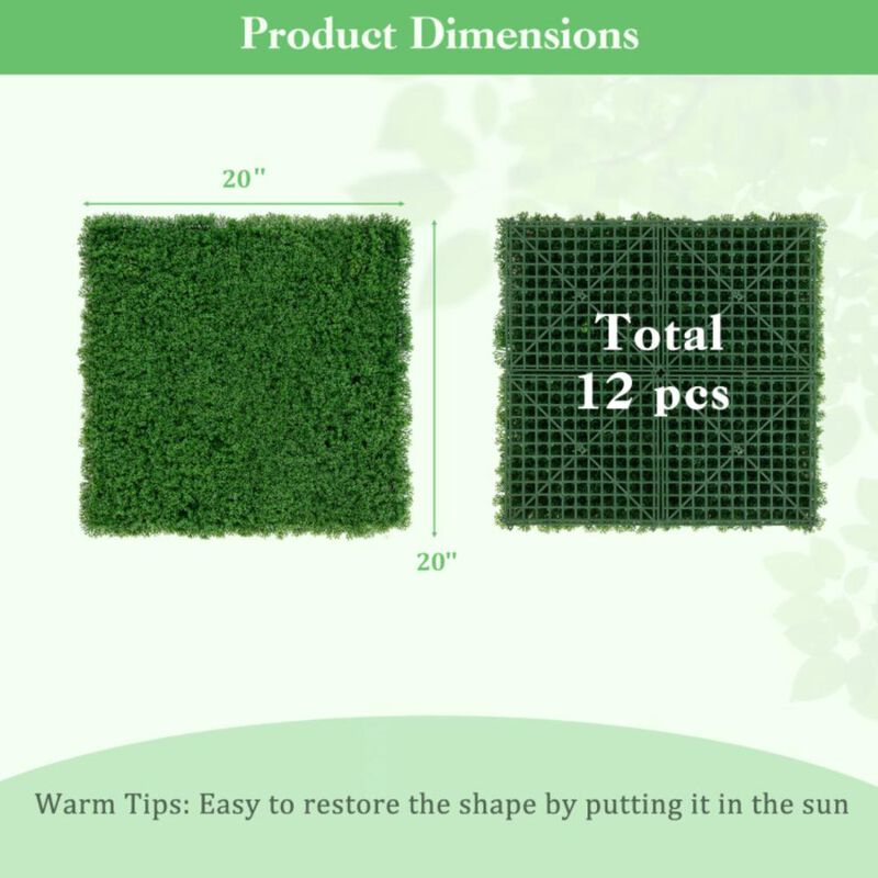 Hivvago 12 Pieces 20 x 20 inches Artificial Grass Wall Panels for Garden Yard Balcony