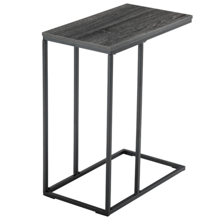 C-Type End Table, White Rectangular MDF Top with Iron Frame for Living Room