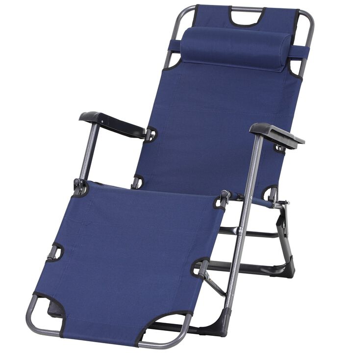 Navy Sleek Sunbather: Folding Metal Lounger with Curved Frame