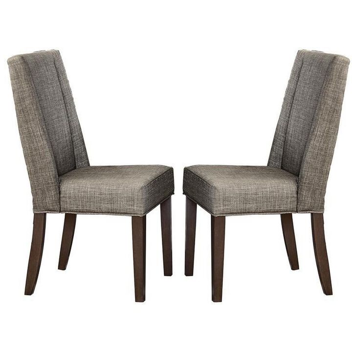 Wood & Fabric Dining Side Chair with Shallow Wing Back, Gray & Dark Brown, Set of 2-Benzara