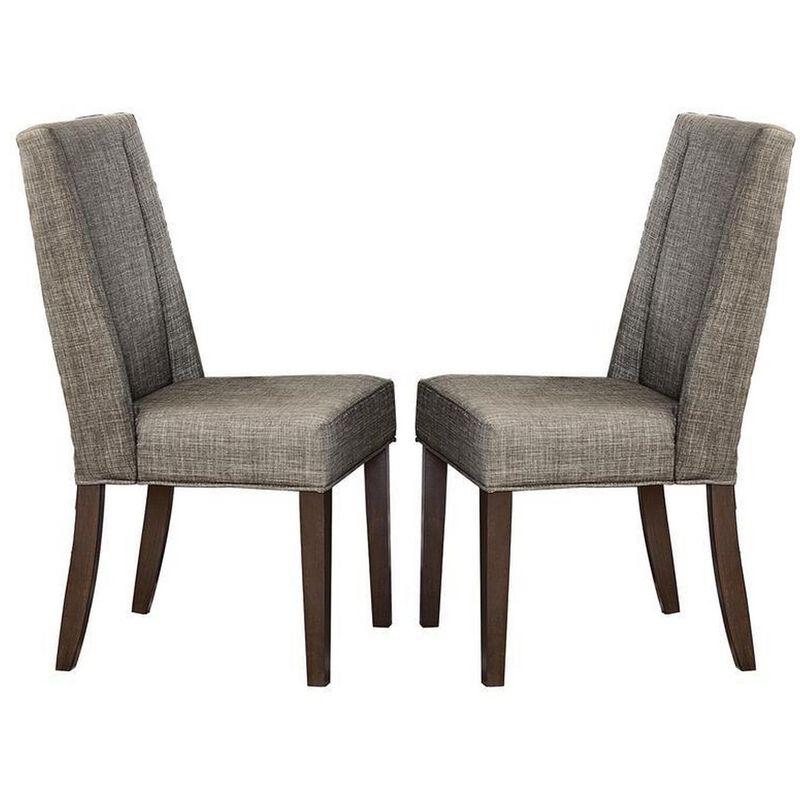 Wood & Fabric Dining Side Chair with Shallow Wing Back, Gray & Dark Brown, Set of 2-Benzara