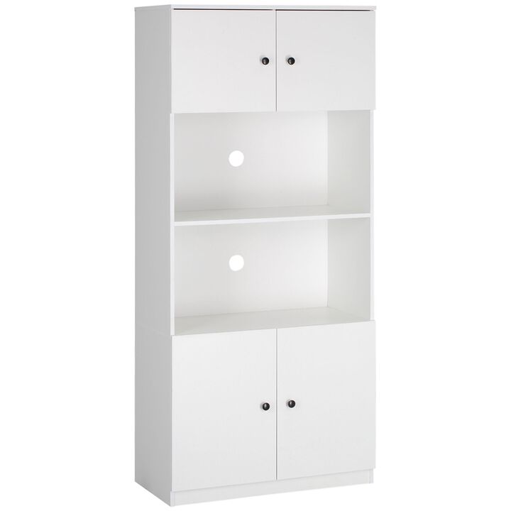 White Kitchen Storage: 71" Hutch Cabinet with Microwave Space