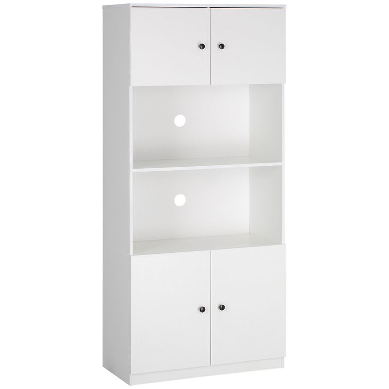 White Kitchen Storage: 71" Hutch Cabinet with Microwave Space