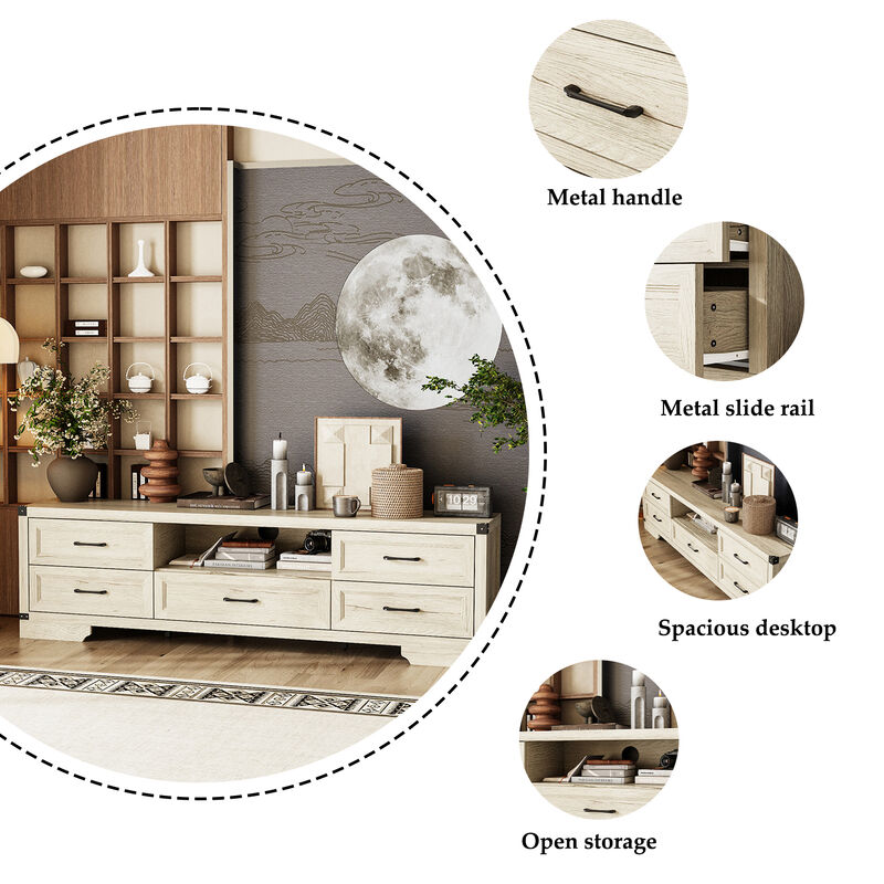 FUFU&GAGA Modern Dark Wood TV Stand – 5 Drawers & Open Shelf, Sturdy P2-Grade MDF Entertainment Center  (70.9" W x 14.1" D x 51.4" H), Dark Wood