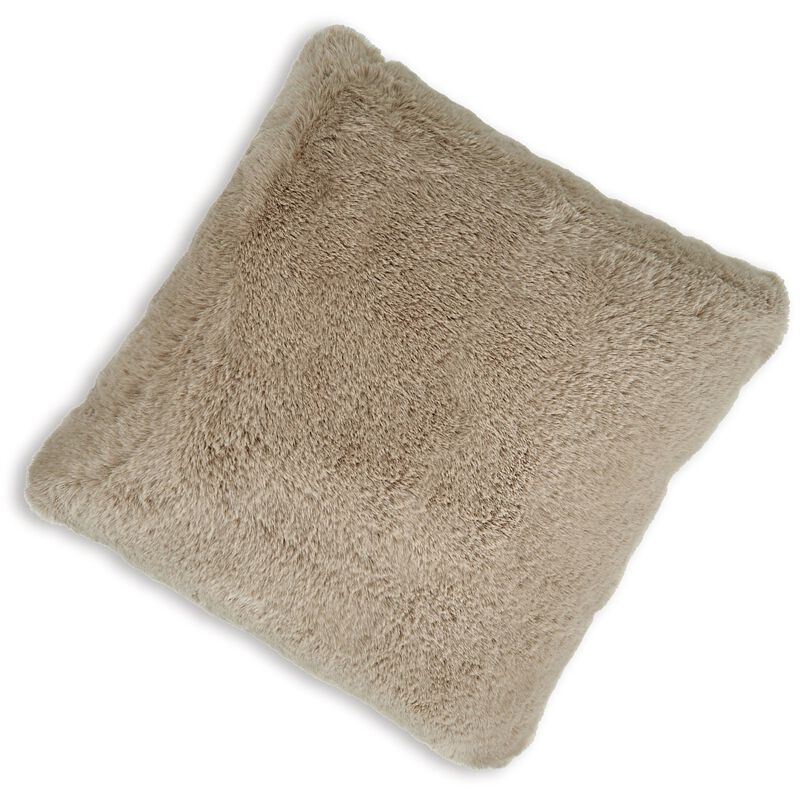 Difi Throw Pillow Set of 4, 20 Inch, Faux Rabbit Fur Face, Taupe Polyester -