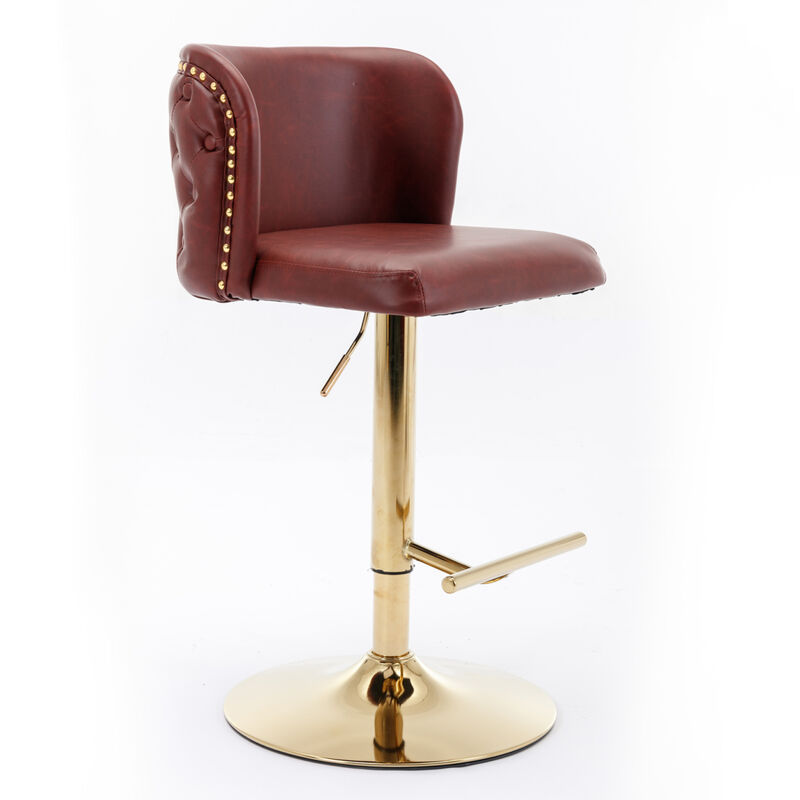 Adjustable Swivel Bar Stools, Wine Red, Set of 2