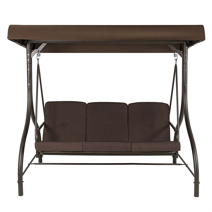 Hivvago Brown 3 Person Outdoor Porch Patio Swing with Canopy