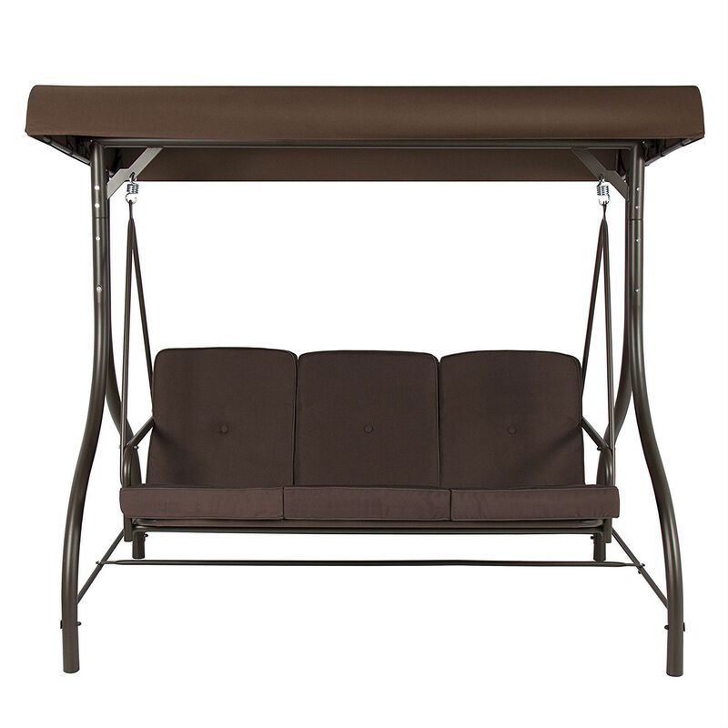 Hivvago Brown 3 Person Outdoor Porch Patio Swing with Canopy