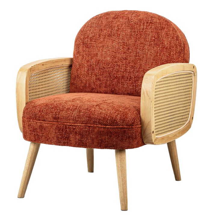 Scandinavian Lounge Armchair with Wooden Frame and Caning