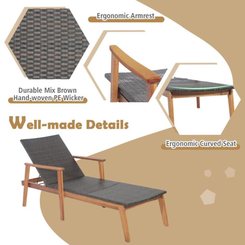 Hivvago Patio Rattan Lounge Chair with 4-Position Adjustable Backrest