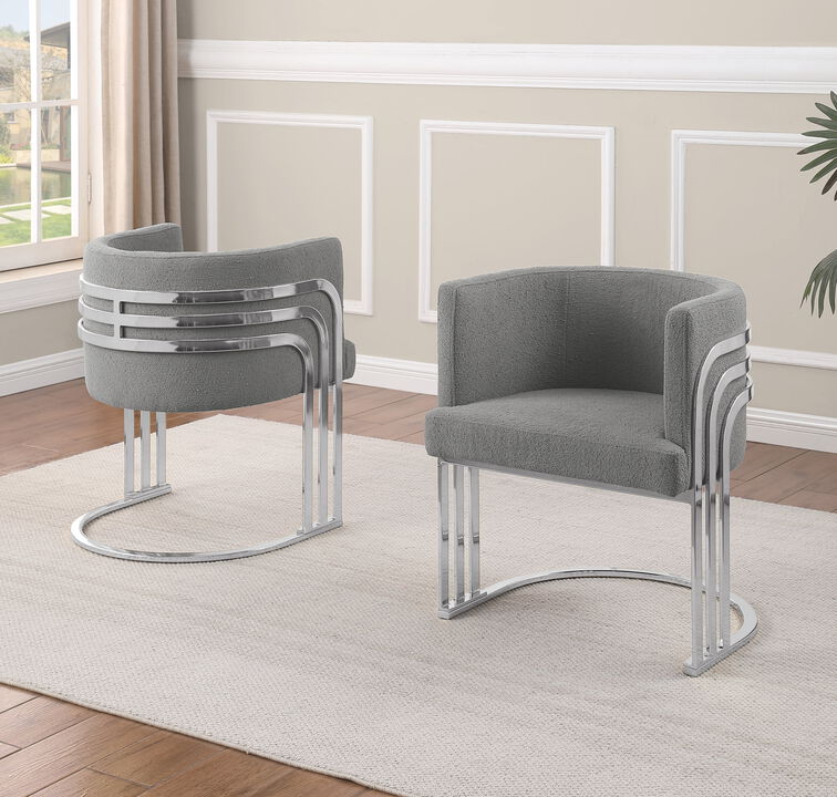 Best Quality Furniture Dark Grey Teddy Fur Barrel Chair, Set Of Two