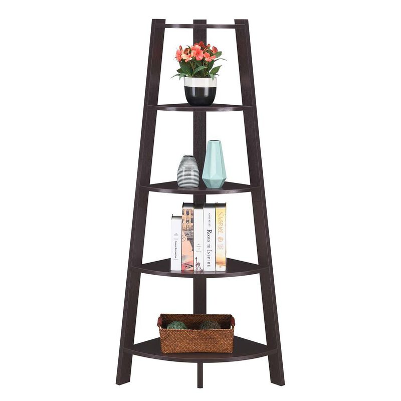 Convenience Concepts Newport 5 Tier Wide Corner Bookcase, Espresso