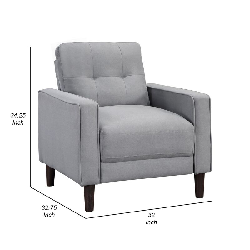 Bow 32 Inch Accent Chair, Grid Tufted, Track Arms, Self Welt Trim, Gray - Benzara