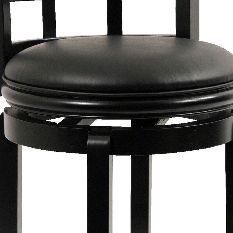 Sabi 24 inch Swivel Counter Stool, Solid Wood, Faux Leather, Brown, Black-Benzara