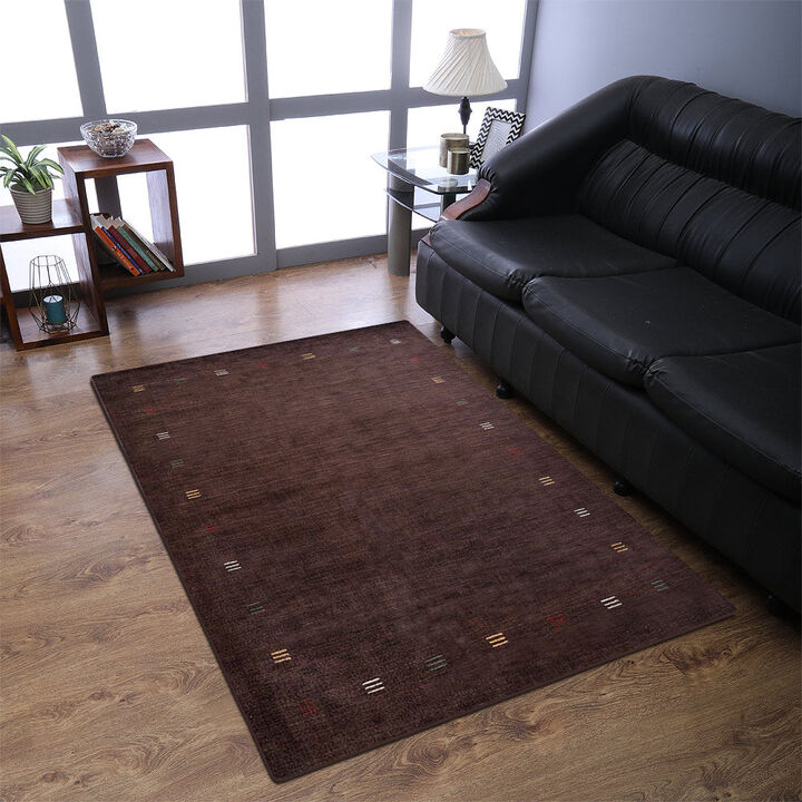 RUGSOTIC CARPETS HAND KNOTTED LOOM WOOL ECO-FRIENDLY AREA RUGS  - 10'x13', Rectangle, Brown Color, Contemporary Modern Design, High Pile Thick Handmade Anti Skid Rugs for Living Room (L00104)